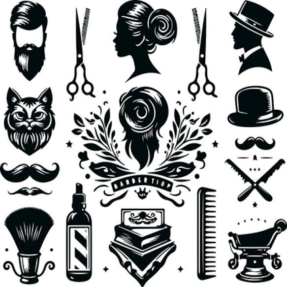 Monochrome Cosmonaut Vintage Barber Shop Logo Icon Concept Vector Illustration Design