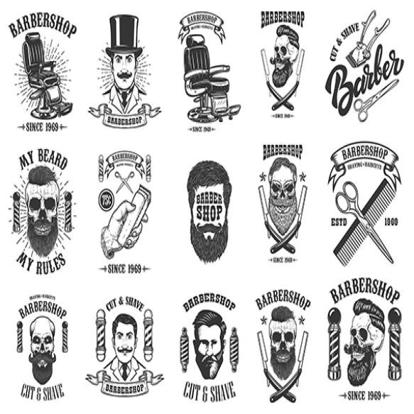 Set Vintage Barber Shop Emblems Badges Design Elements