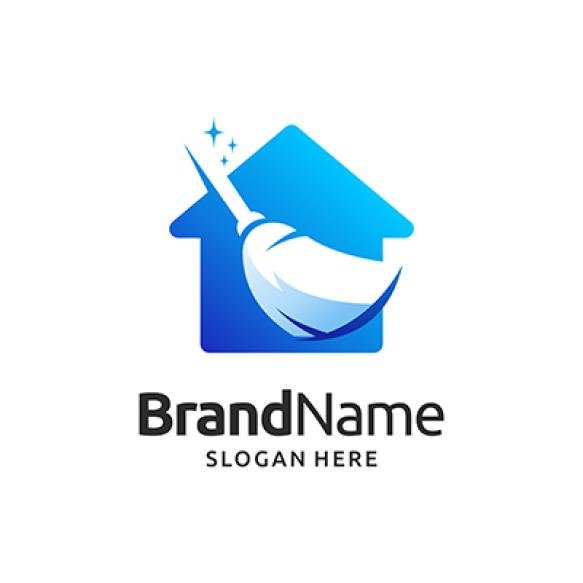 Cleaning House Logo Template With Broom Sweeper Design