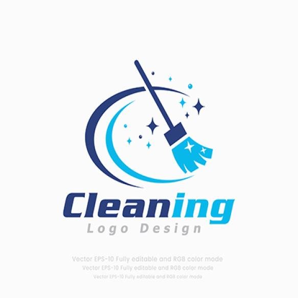 Cleaning Logo Design With Blue Brush Spray Blue