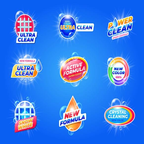 Laundry Detergent Label Washing Powder Emblem Package With Bubbles Soap Stain Remover Laundry Care P