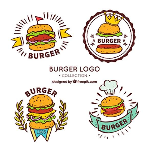 Hand Drawn Selection Four Burger Logos