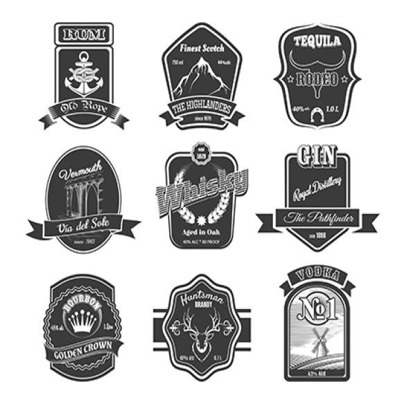 Set Vintage Alcohol Labels