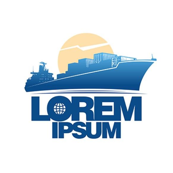 Cargo Ship Against Sun Vector Logo Template