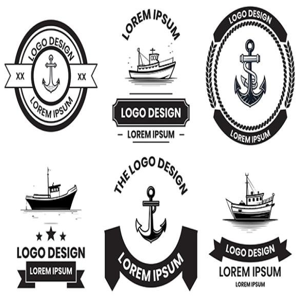 Fishing Maritime Logo Flat Line Art Style Isolated Background