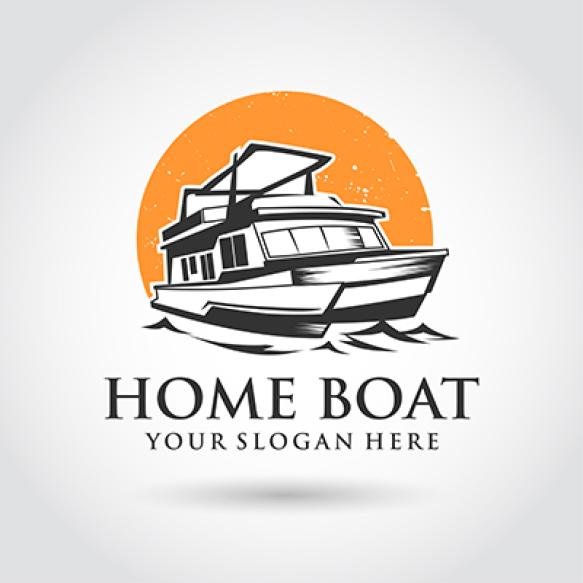Home Boat Template Logo Design Sunset Boat Image