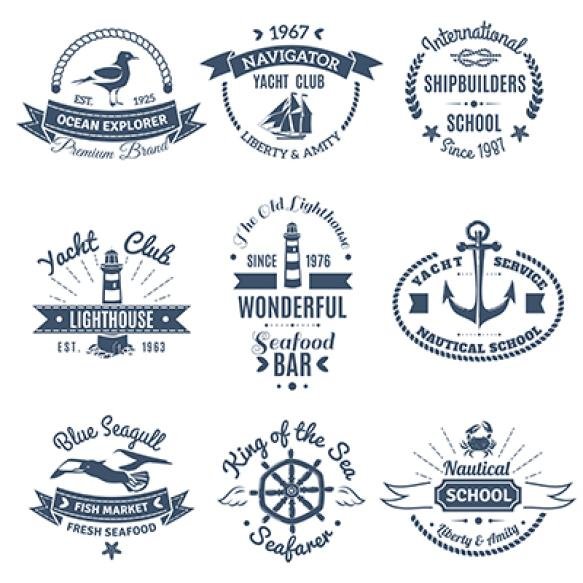 Nautical Marine Labels Logos Set