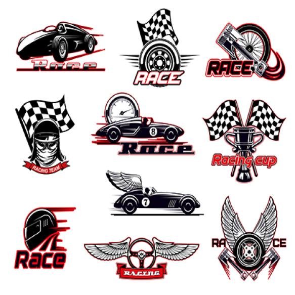 Car Race Motor Racing Vector Icons Set