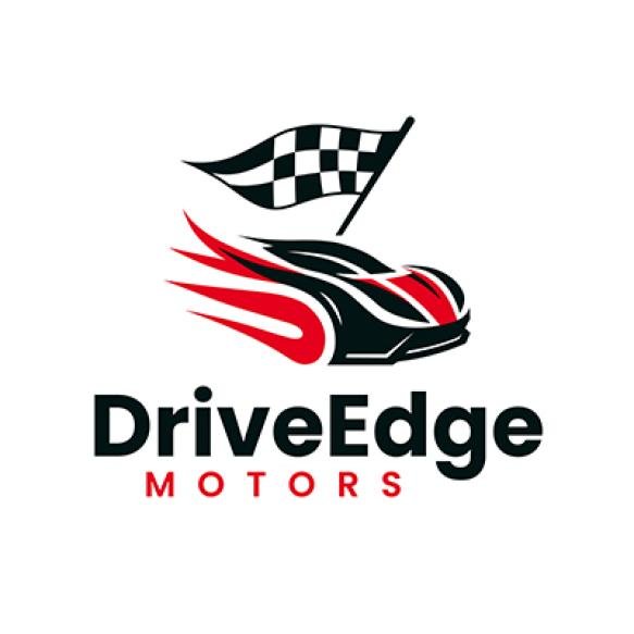 Car With Streamlined Curves Checkered Flag Logo Design