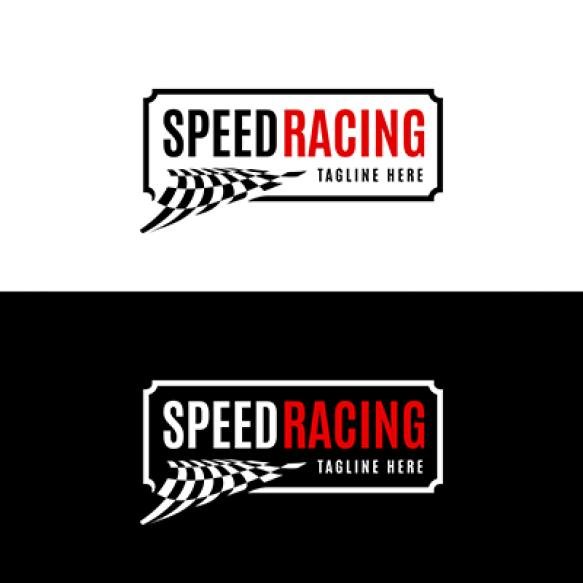 Speed Racing Motocross Silhouette Race Flag Logo Vector Design Template