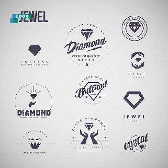 Collection Jewelry Industry Emblems With Diamond Silhouettes Human Hands Text Isolated