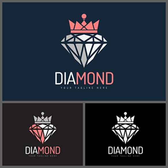 Diamond Crown King Queen Luxury Mosaic Gemstone Logo Set Template Design