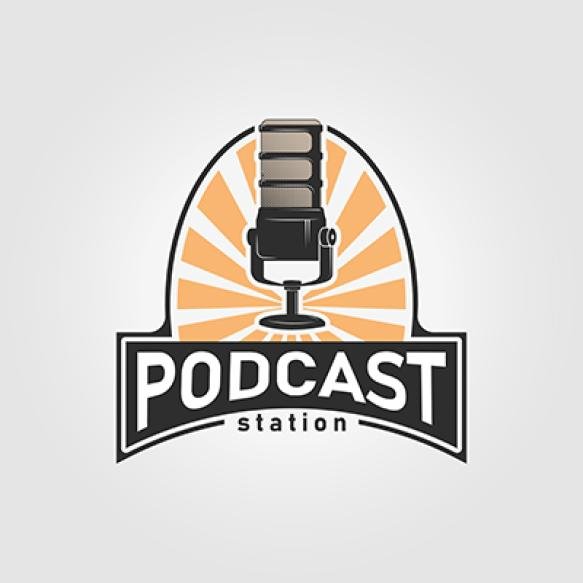 Emblem Podcast Logo Icon Simple Design Vector Illustration