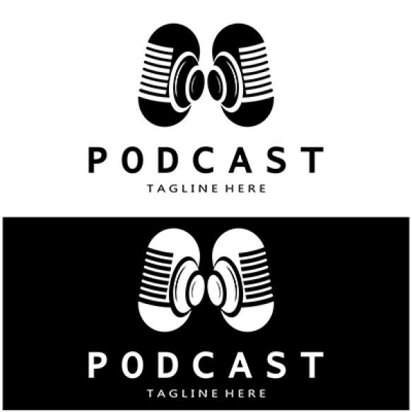 Podcast Logo With Microphone Earphone Audio Radio Waves Studio Talk Show Chat Information (1)