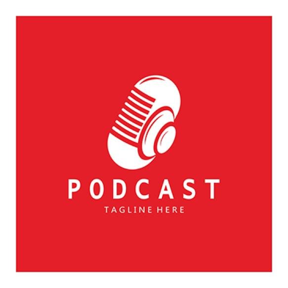 Podcast Logo With Microphone Earphone Audio Radio Waves Studio Talk Show Chat Information