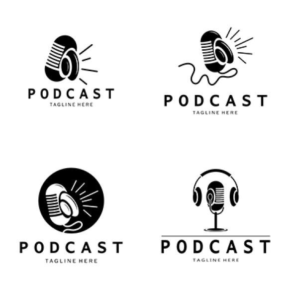 Podcast Logo With Microphone Earphone Audio Radio Waves Studio Talk Show Chat Information Sharing In (1)