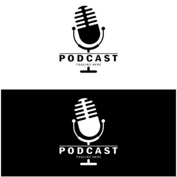 Podcast Logo With Microphone Earphone Audio Radio Waves Studio Talk Show Chat Vector