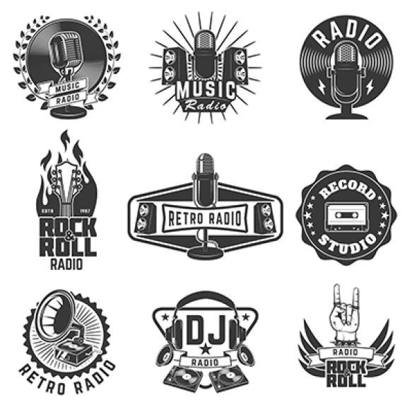 Radio Labels Retro Radio Record Studio Rock Roll Radio Emblems