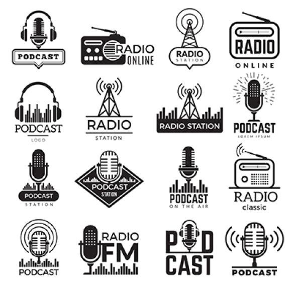 Radio Station Logo Music Studio Podcast Speaker Badges Collection