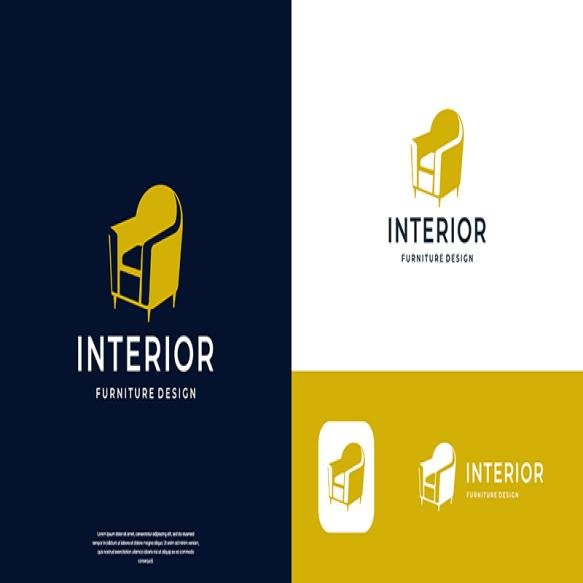 Creative Furniture Sofa Logo Design With Silhouette Shape Design Concept Golden Color Brand