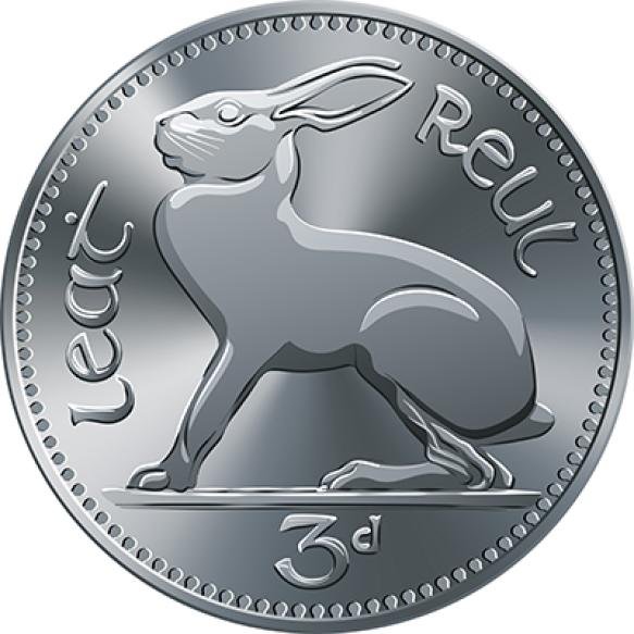 Irish Money Predecimal Silver Threepence Coin With Irish Hare Reverse