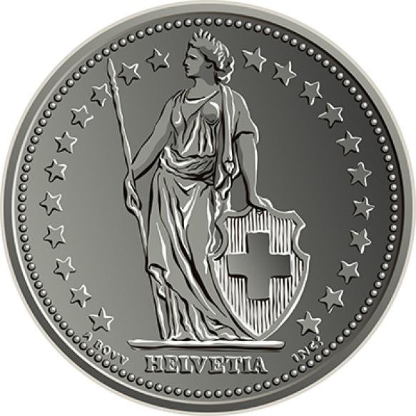 Obverse Swiss Franc Centimes Silver Coin Helvetia Shown Standing Official Coin Used S