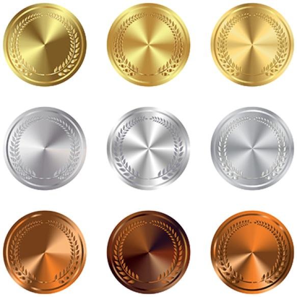 Set Gold Silver Bronze Award Medals White