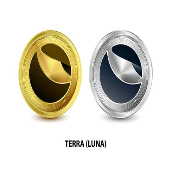 Set Gold Silver Coin Terra Luna Digital Currency Cryptocurrency White Background