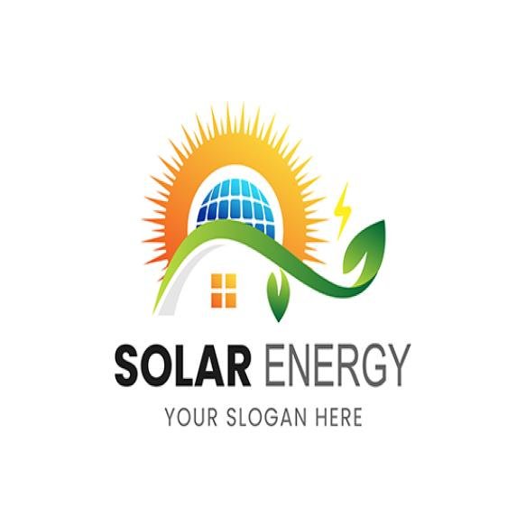 Ecofriendly Solar Energy Logo Design Featuring Sun House Solar Panels Globe Green Leaves