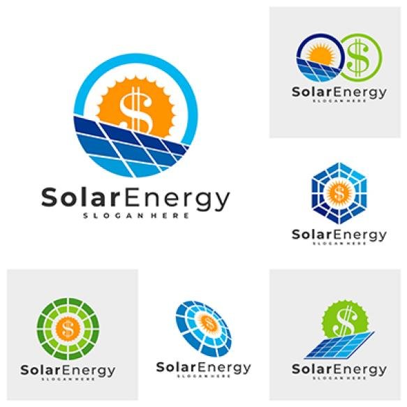 Set Money Solar Logo Vector Template Creative Solar Panel Energy Logo Design Concepts