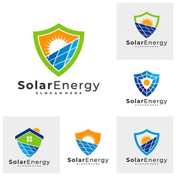 Set Shield Solar Logo Vector Template Creative Sun Energy Logo Design Concepts