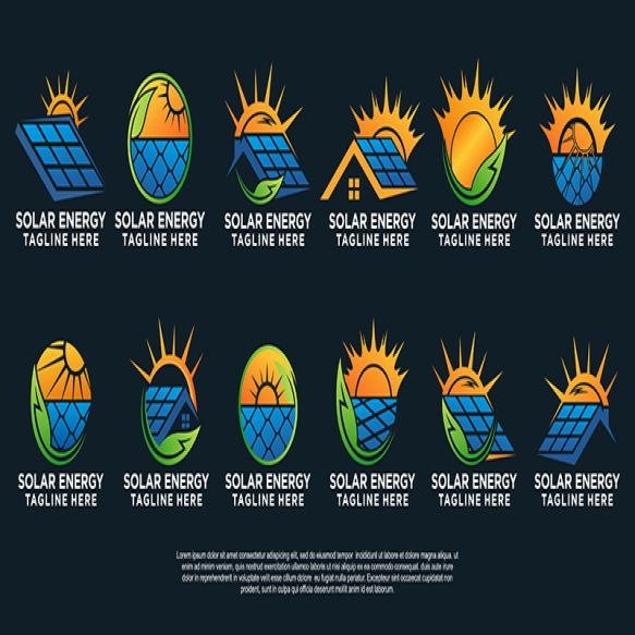 Set Solar Energy Logo Design Simple Concept Premium Vector