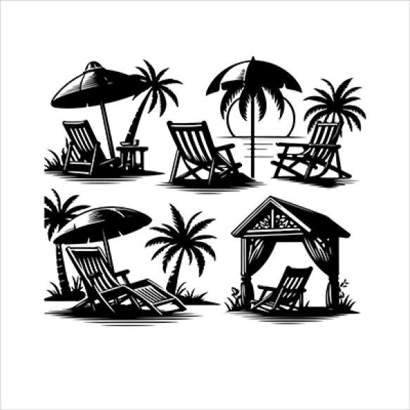 Beach Chair Silhouettes Vector Summer Weekend Card With Hammocks Palm Trees