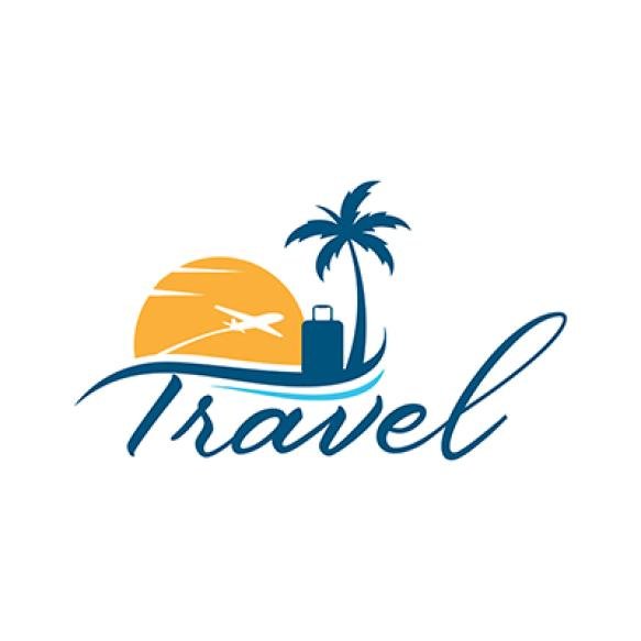 Logo Travel Company With Palm Tree Plane Beach
