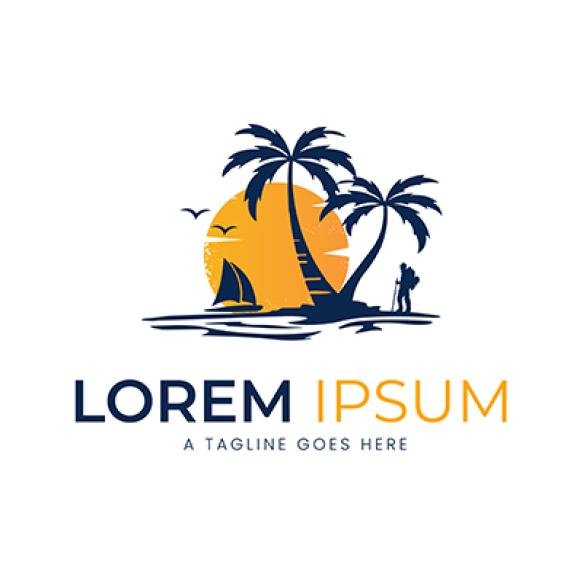 Travel Logo Vector Template Design Palm Tree Man Tour Logo With Sun Boat Backside