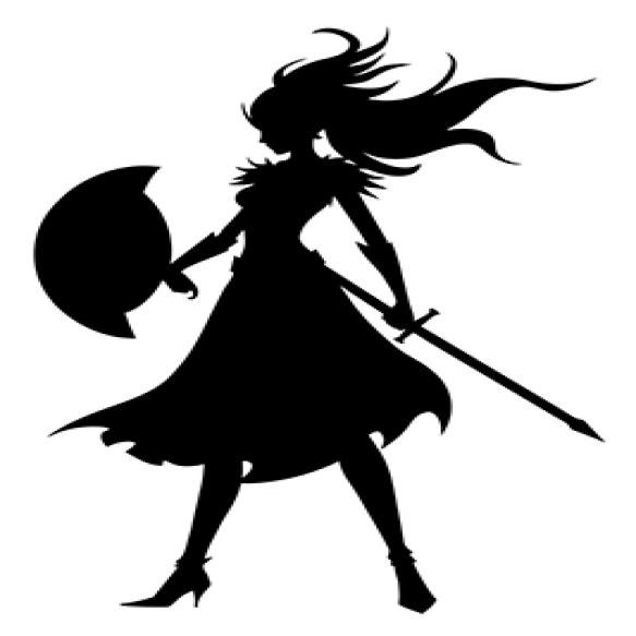 Black Silhouette Elegant Warrior Girl Armor With Round Shield Hair