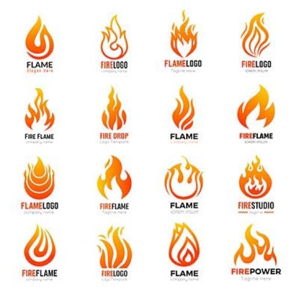 Fire Logo Burning Flame Hot Symbols Collection Business Identity Illustration Fire Logo Hot Orange B