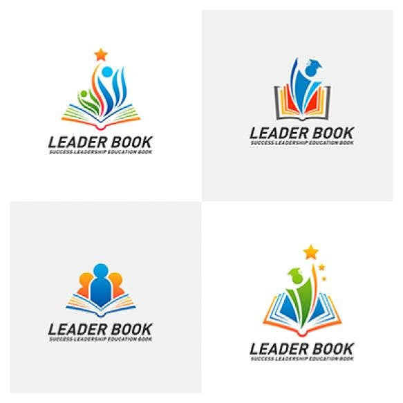 Set Leadership Education Book Logo Design Concept Vector Success Book Logo Template Icon Symbol