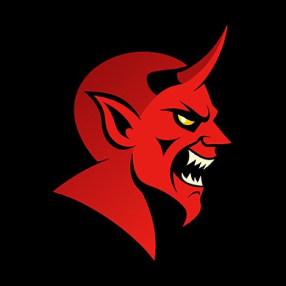 Fierce Devil With Glowing Red Eyes Sharp Horns Menacing Grin