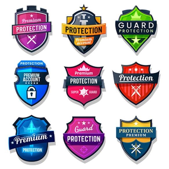 Shield Protection Security Safety Badge Signs Internet Web Online Personal Data Protection Antivirus