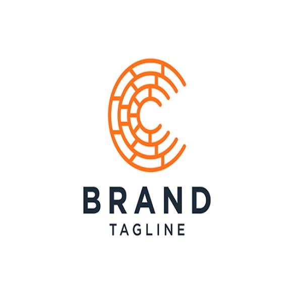 Abstract Initial Letter C Logo Orange Circular Line Style Isolated White Background