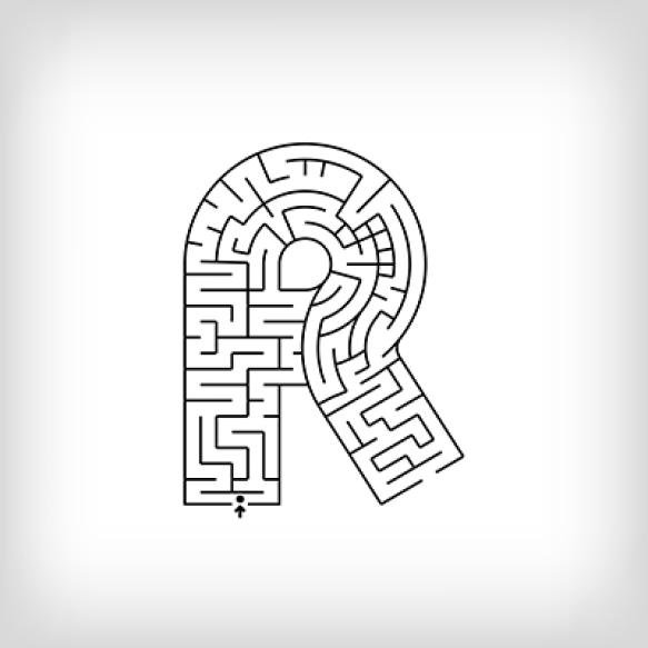 Unique Linear Letter R Maze Puzzle Confusing Game Educational Activity Set