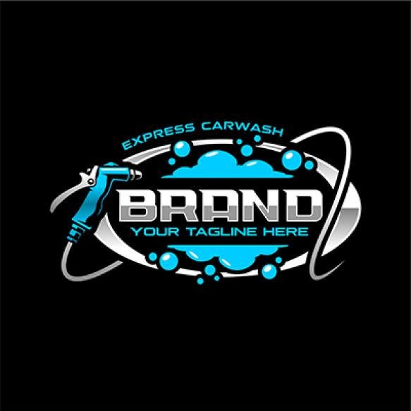 Blue White Logo Car Wash Company