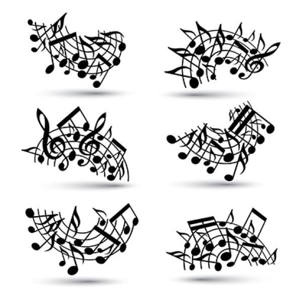 Vector Black Jolly Staves With Musical Notes White Background Decorative Major Arched Set Musical No