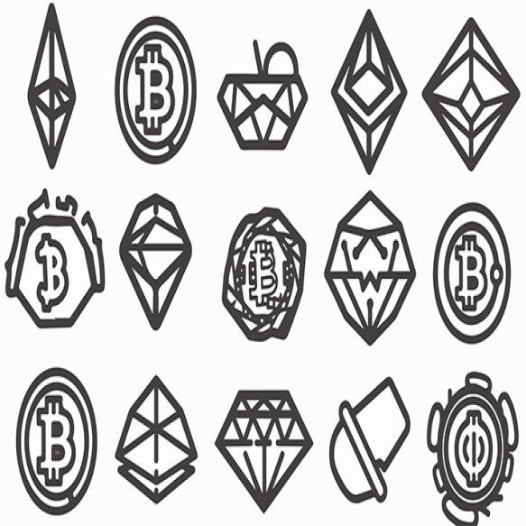 Bitcoin Diamond Value Outline Icons Vector Illustration