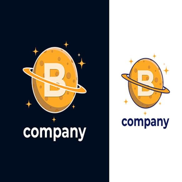 B Letter Planet Logo Design Vector Template Orange Saturn Icon With Ring Letter B Illustration