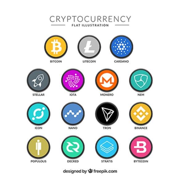 Collection Colorful Cryptocurrency Coins (1)