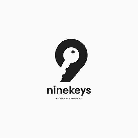 Nine Number 9 With Key Logo Minimal Negative Space Stylish Icon Vector Illustration