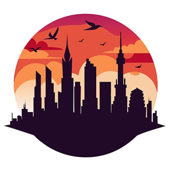 Minimalist City Skyline Black White Cityscape City Circle Skyline Illustration Peaceful City