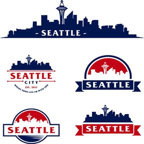 Seattle City Skyline Line Art Vector Illustration